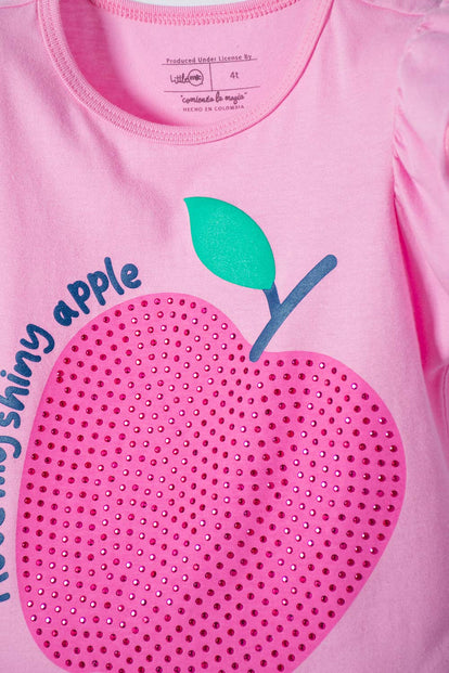 CAMISETA DE LITTLEMIC MANGA CORTA ROSADA PARA NIÑA 2T A 5T