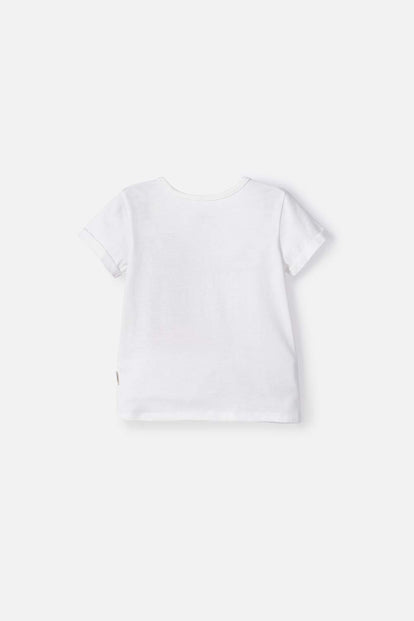 CAMISETA LITTLEMIC MARFIL MANGA CORTA PARA NIÑA 2T A 5T