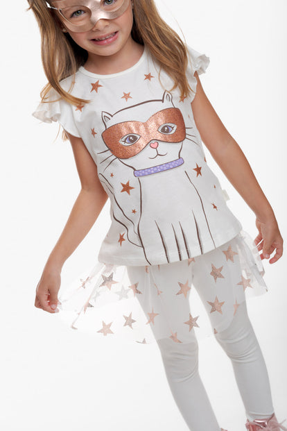 CONJUNTO DE LITTLEMIC CON FALDA EN TULL MARFIL PARA NIÑA 2T A 5T