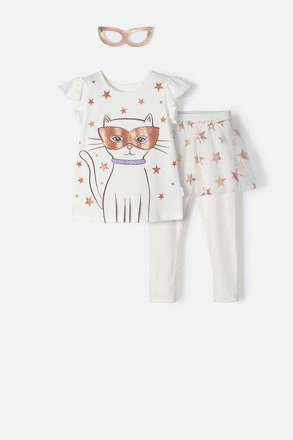 CONJUNTO DE LITTLEMIC CON FALDA EN TULL MARFIL PARA NIÑA 2T A 5T