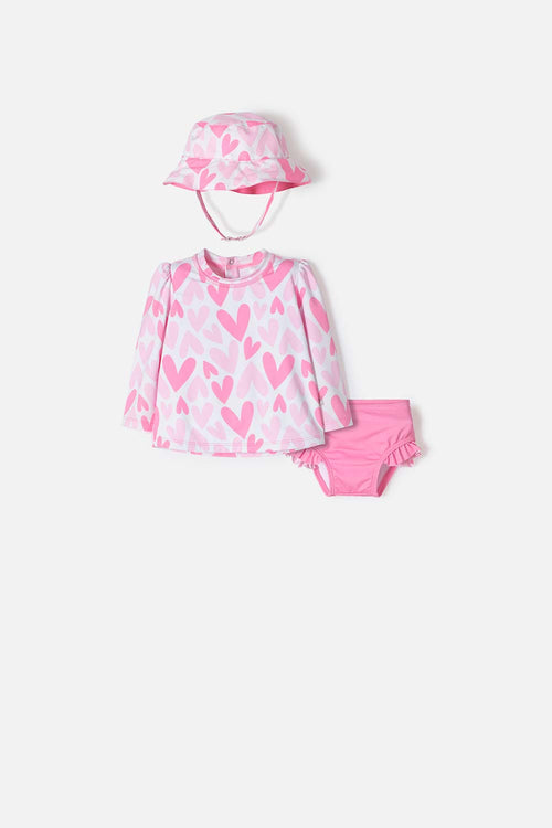 Card slide image -  VESTIDO DE BAÑO DE LITTLEMIC CON GORRO ROSADO PARA BEBÉ NIÑA