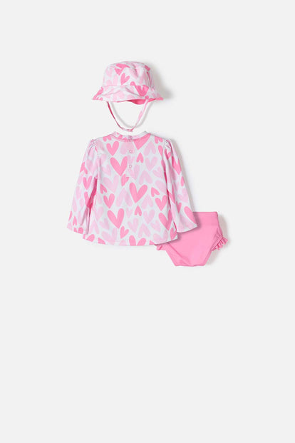 VESTIDO DE BAÑO DE LITTLEMIC CON GORRO ROSADO PARA BEBÉ NIÑA