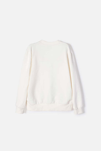 BUZO DE CAPYBARA MARFIL DE DISEÑO CERRADO PARA NIÑA