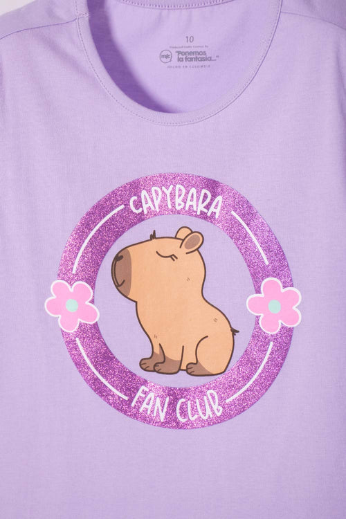 CAMISETA DE CAPYBARA MANGA CORTA VIOLETA PARA NIÑA