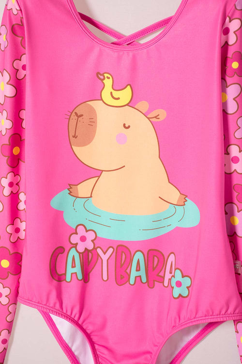 VESTIDO DE BAÑO DE MIC MANGA LARGA ROSADO PARA NIÑA