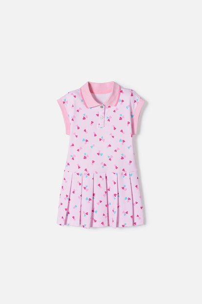 VESTIDO DE LITTLEMIC MANGA CORTA ROSADO PARA NIÑA 2T A 5T