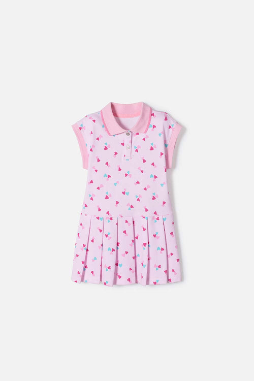 VESTIDO DE LITTLEMIC MANGA CORTA ROSADO PARA NIÑA 2T A 5T