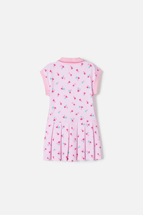 VESTIDO DE LITTLEMIC MANGA CORTA ROSADO PARA NIÑA 2T A 5T