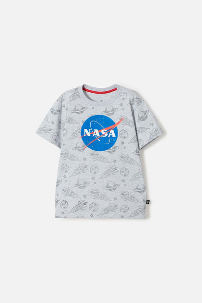 CAMISETA DE NASA MANGA CORTA GRIS PARA NIÑO