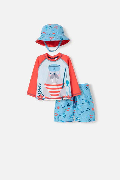 CONJUNTO DE BAÑO LITTLEMIC CON SOMBRERO MULTICOLOR PARA BEBÉ NIÑO