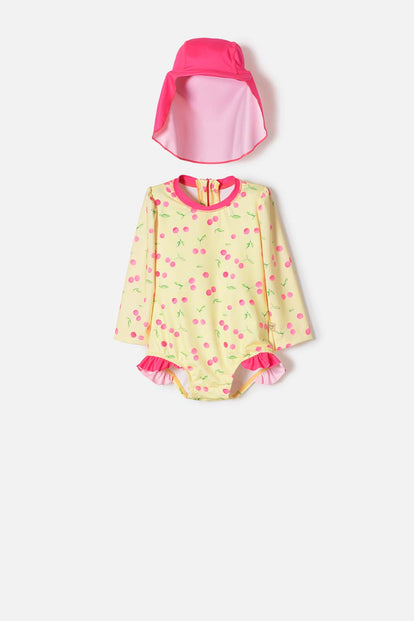 VESTIDO DE BAÑO DE LITTLEMIC CON GORRO MULTICOLOR PARA BEBÉ NIÑA