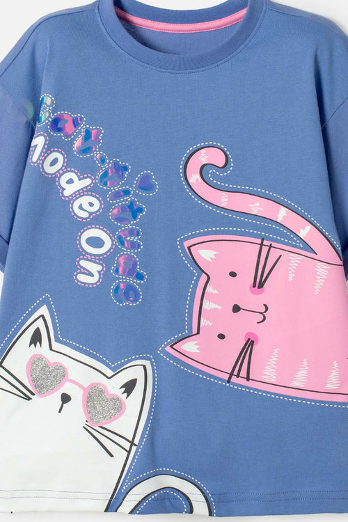CAMISETA DE MIC MANGA CORTA AZUL PARA NIÑA