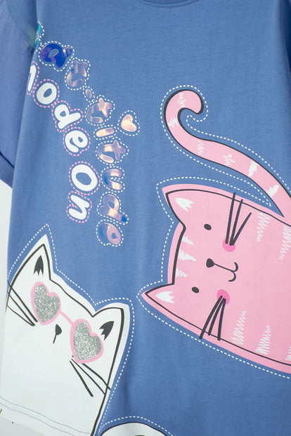 CAMISETA DE MIC MANGA CORTA AZUL PARA NIÑA
