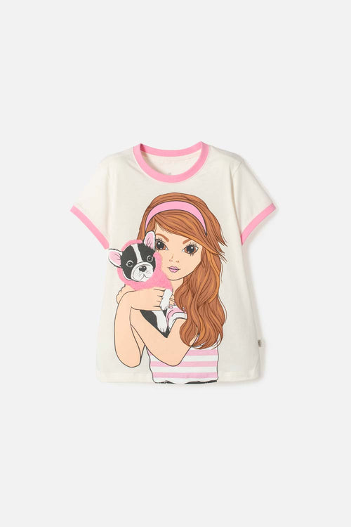 CAMISETA DE MIC MANGA CORTA MARFIL PARA NIÑA