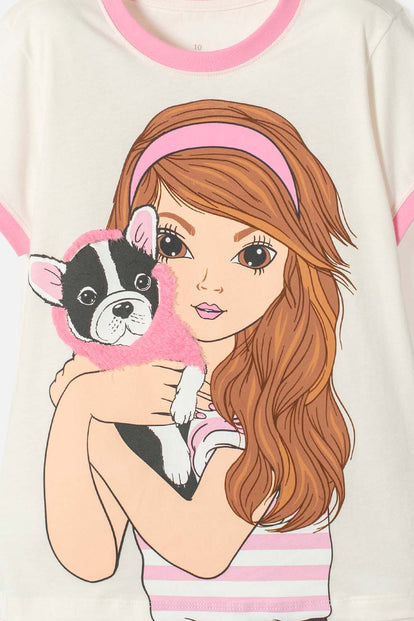 CAMISETA DE MIC MANGA CORTA MARFIL PARA NIÑA