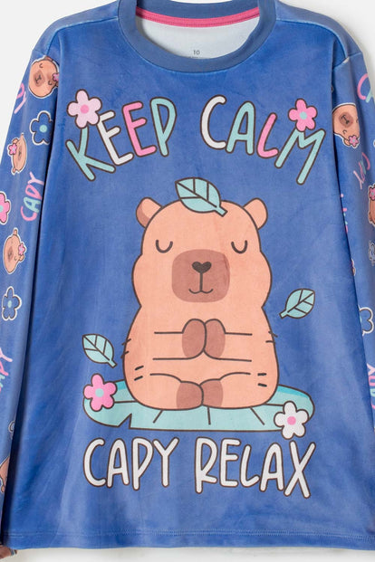 PIJAMA DE CAPYBARA MANGA LARGA LILA PARA NIÑA