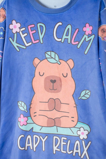 PIJAMA DE CAPYBARA MANGA LARGA LILA PARA NIÑA