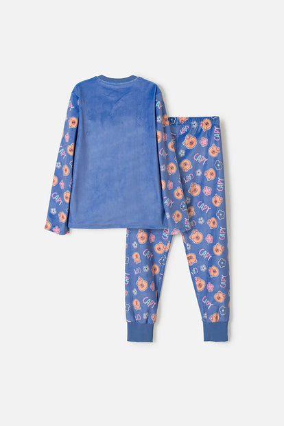 PIJAMA DE CAPYBARA MANGA LARGA LILA PARA NIÑA