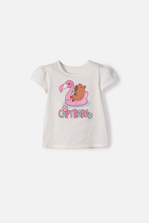 CAMISETA LITTLEMIC MANGA CORTA MARFIL PARA NIÑA 2T A 6T