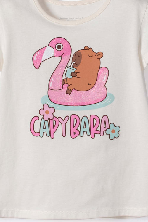 CAMISETA LITTLEMIC MANGA CORTA MARFIL PARA NIÑA 2T A 6T