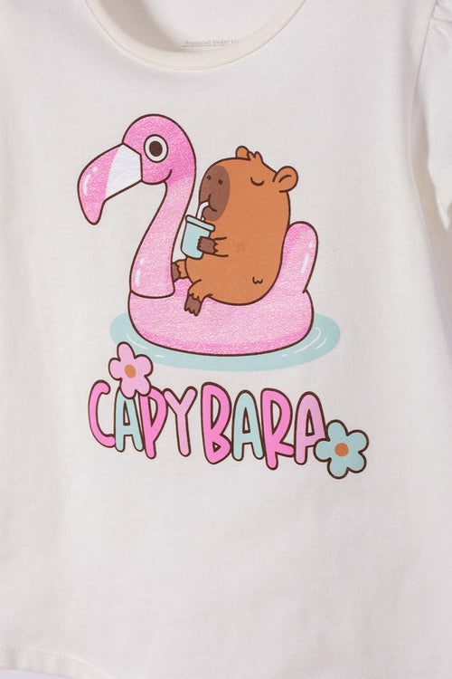 CAMISETA LITTLEMIC MANGA CORTA MARFIL PARA NIÑA 2T A 6T