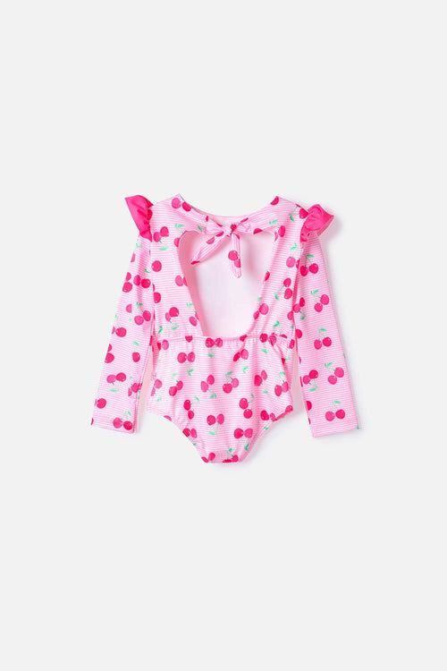 VESTIDO DE BAÑO LITTLEMIC MANGA LARGA ROSADO PARA NIÑA 2T A 6T