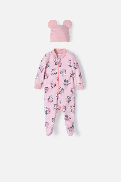  SET PRIMER DÍA DE MINNIE MOUSE MARFIL Y ROSADO ESTAMPADO PARA BEBÉ NIÑA