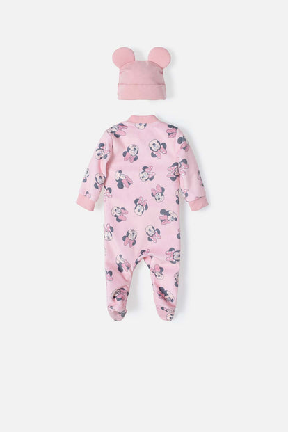 SET PRIMER DÍA DE MINNIE MOUSE MARFIL Y ROSADO ESTAMPADO PARA BEBÉ NIÑA