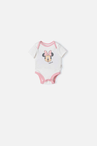  SET PRIMER DÍA DE MINNIE MOUSE MARFIL Y ROSADO ESTAMPADO PARA BEBÉ NIÑA