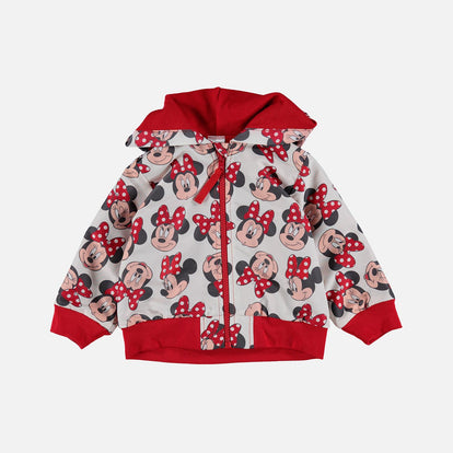  CHAQUETA MINNIE MOUSE CON CAPUCHA MARFIL Y ROJA PARA BEBÉ NIÑA