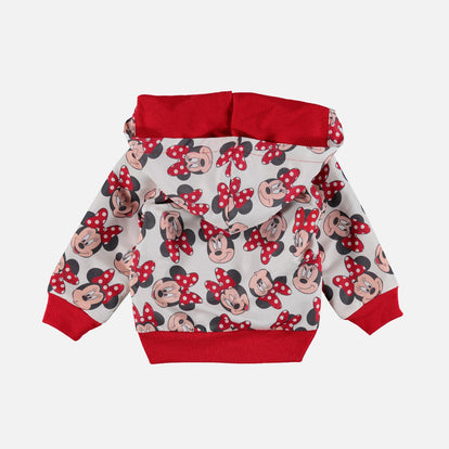 CHAQUETA MINNIE MOUSE CON CAPUCHA MARFIL Y ROJA PARA BEBÉ NIÑA