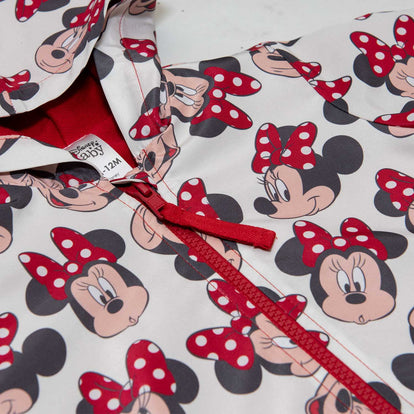 CHAQUETA MINNIE MOUSE CON CAPUCHA MARFIL Y ROJA PARA BEBÉ NIÑA