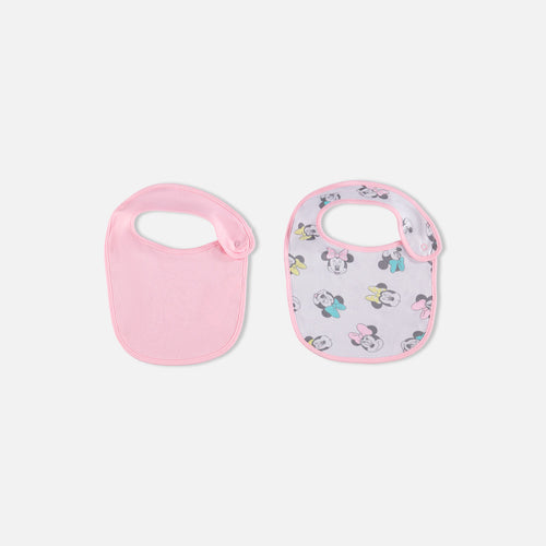 Card slide image -  BABEROS X2 DE MINNIE MOUSE CON BROCHE AJUSTABLE ROSADO Y BLANCO PARA BEBÉ NIÑA