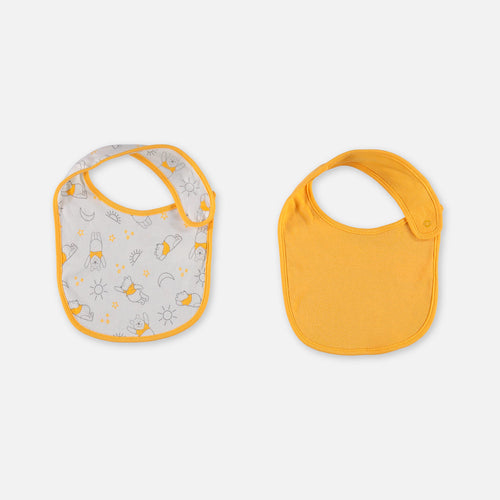 FOTOS DÚO BABEROS DE WINNIE THE POOH CON BROCHE AJUSTABLE AMARILLO PARA BEBÉ NIÑA