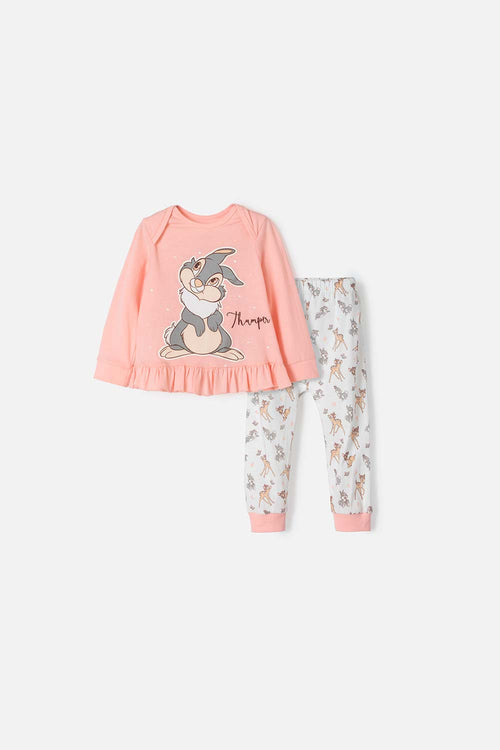 Card slide image -  PIJAMA DE BAMBI CON PANTALÓN LARGO MANDARINA Y MARFIL PARA BEBÉ NIÑA