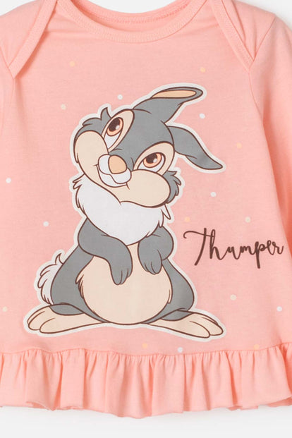 PIJAMA DE BAMBI CON PANTALÓN LARGO MANDARINA Y MARFIL PARA BEBÉ NIÑA