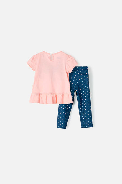 CONJUNTO DE MINNIE MOUSE CON PANTALÓN PALO DE ROSA Y AZUL PARA BEBÉ NIÑA