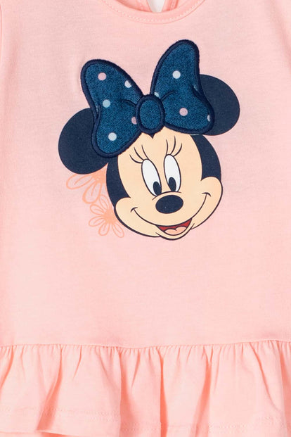 CONJUNTO DE MINNIE MOUSE CON PANTALÓN PALO DE ROSA Y AZUL PARA BEBÉ NIÑA