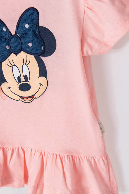 CONJUNTO DE MINNIE MOUSE CON PANTALÓN PALO DE ROSA Y AZUL PARA BEBÉ NIÑA