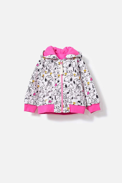  CHAQUETA DE SNOOPY CON CAPUCHA MARFIL Y ROSADA PARA BEBÉ NIÑA