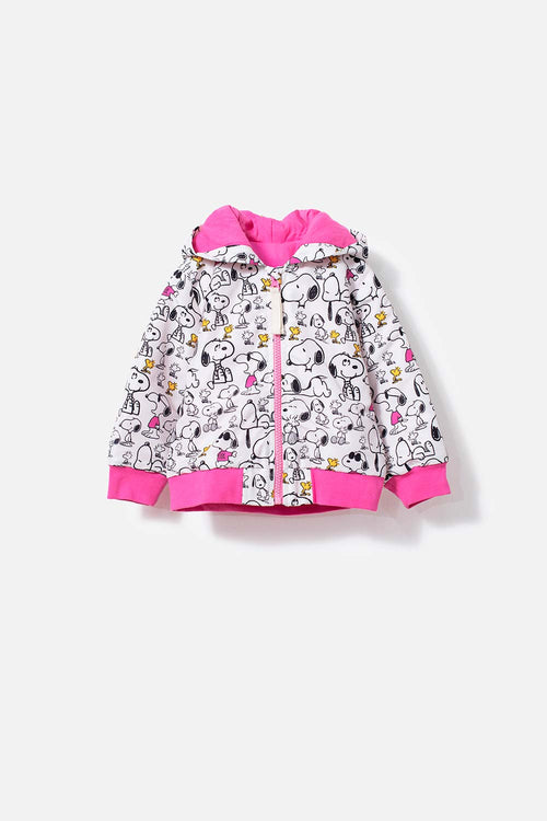 Card slide image -  CHAQUETA DE SNOOPY CON CAPUCHA MARFIL Y ROSADA PARA NIÑA 2T A 5T