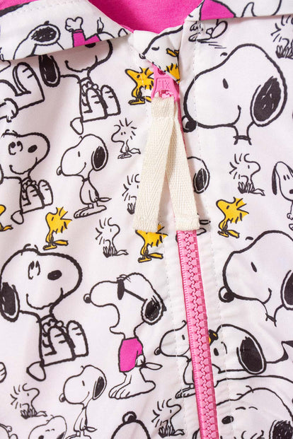 CHAQUETA DE SNOOPY CON CAPUCHA MARFIL Y ROSADA PARA BEBÉ NIÑA