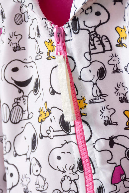 CHAQUETA DE SNOOPY CON CAPUCHA MARFIL Y ROSADA PARA NIÑA 2T A 5T