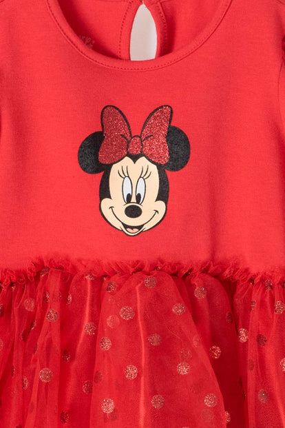 VESTIDO DE MINNIE MOUSE CON FALDA EN TUTÚ  ROJO PARA NIÑA 2T A 5T