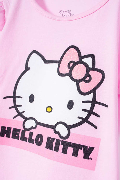 CAMISETA DE HELLO KITTY MANGA CORTA ROSADA PARA NIÑA 2T A 5T