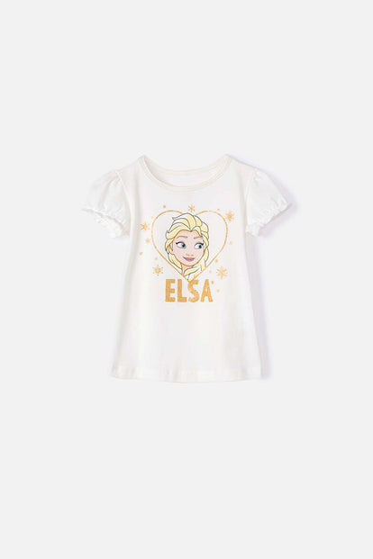 CAMISETA DE ELSA MARFIL MANGA CORTA PARA NIÑA 2T A 5T