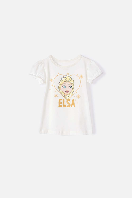 CAMISETA DE ELSA MARFIL MANGA CORTA PARA NIÑA 2T A 5T