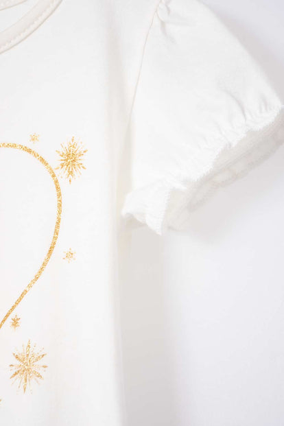 CAMISETA DE ELSA MARFIL MANGA CORTA PARA NIÑA 2T A 5T