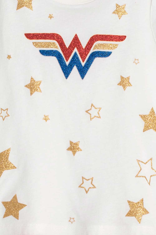 CAMISETA DE LA MUJER MARAVILLA MARFIL MANGA CORTA PARA NIÑA 2T A 5T
