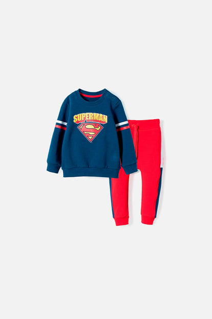 CONJUNTO DE SUPERMAN CON PANTALÓN JOGGER AZUL Y ROJO PARA BEBÉ NIÑO